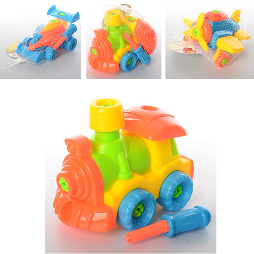 Конструктор 2017-A1-2-3-4 (144ш) на шуруп,4види (машинки 2в,літак,потяг), викрут,у сітці,15-10-12,5с (шт.)