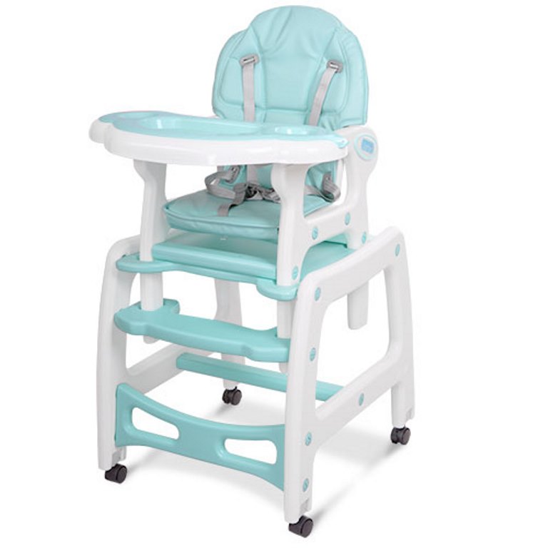 Стільчик M 1563-12-1 (1шт) для годування, 2в1 (столик зі стільчиком), качалка, колеса 4шт, блакитний (шт.)