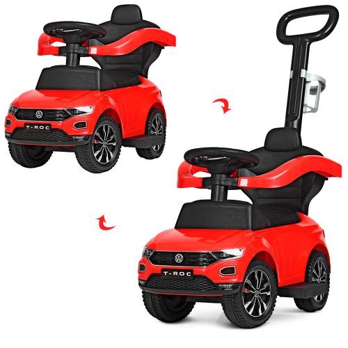 Каталка-толокар 651-3 (1шт) 2в1 (батьківська ручка), муз, підставка для ніг, на бат-ці, червоний (шт.)