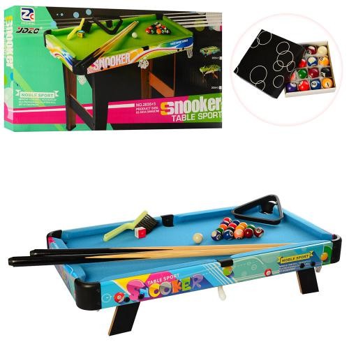 Більярд 2035+2 (6шт) дерев, на ніжках, 63,5-34,5-12,5см, кий 2шт, кулі, щітка, крейда, у кор-ці, 66- (шт.)