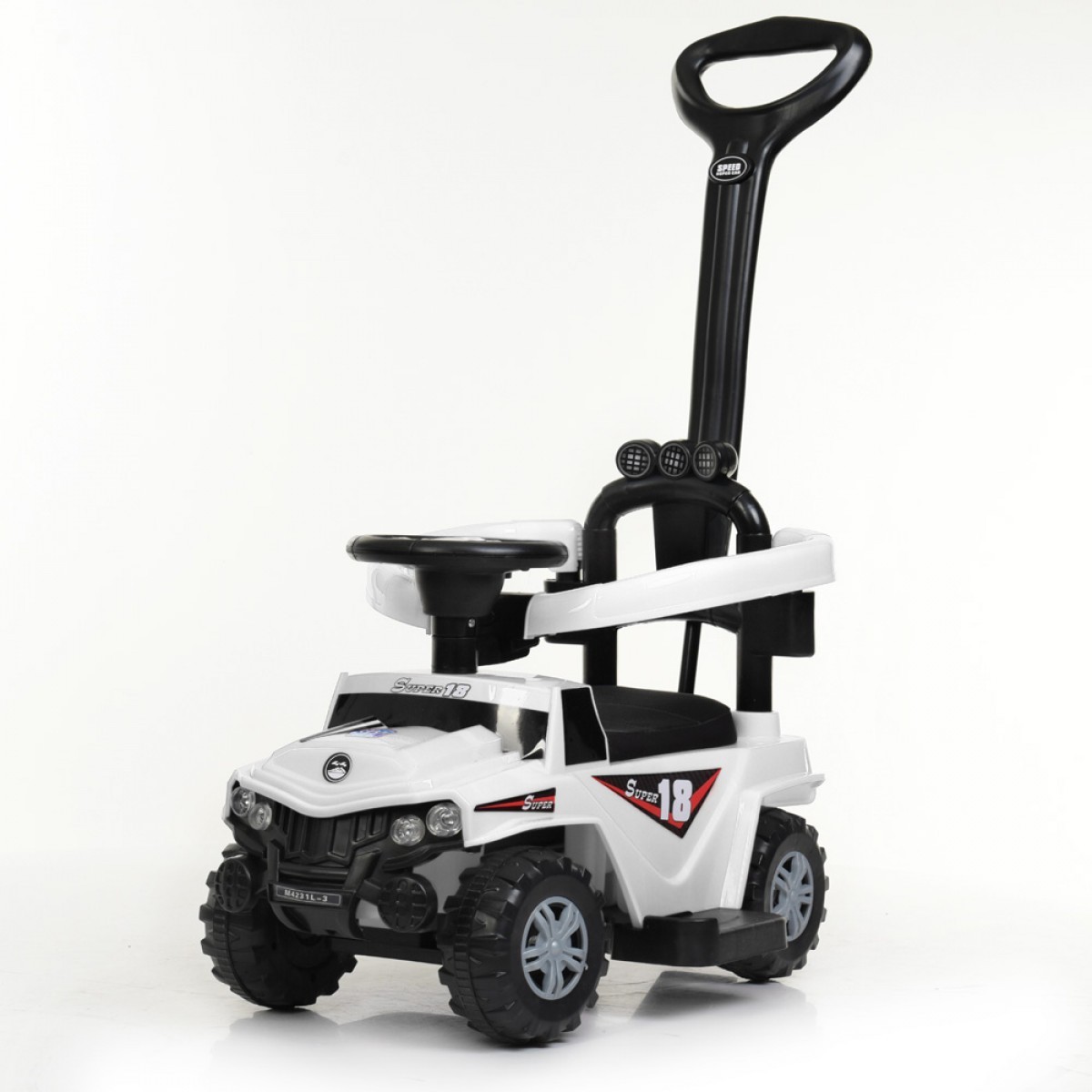 Каталка-толокар M 4231L-1 (1шт) 2в1 (батьківська ручка), муз, світло, шкір. сид, на бат-ці, білий (шт.)