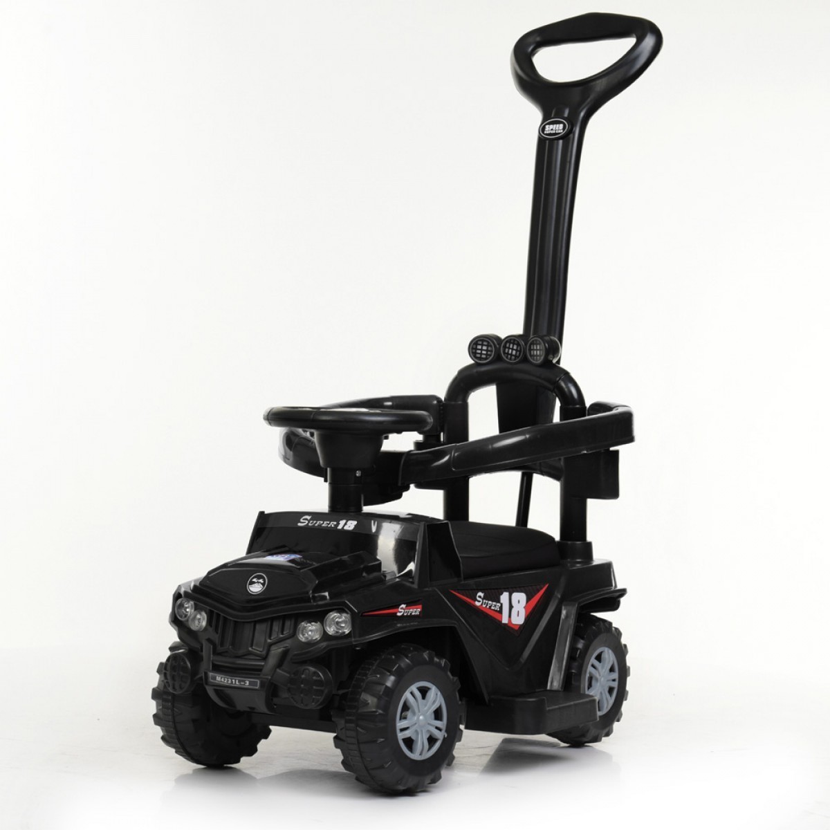 Каталка-толокар M 4231L-2 (1шт) 2в1 (батьківська ручка), муз, світло, шкір. сид, на бат-ці, чорний (шт.)