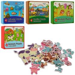 Дерев'яна іграшка Пазли MD 2558 (40шт) 4 види (транспорт/тварини), у кор-ці, 20-20-4см (шт.)