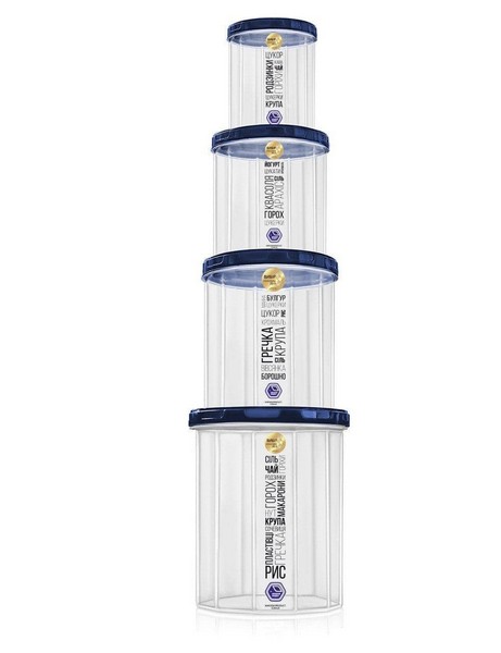 108і Набір ємностей для сипучих продуктів 0,65 л +1,0 л +1,5 л +2,0л (індиго кришка) арт.108і (24шт) (шт.)