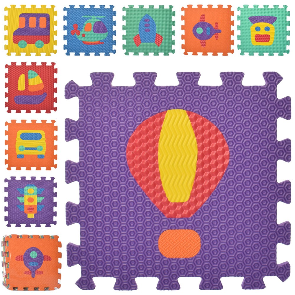 Килимок Мозаїка MR 0358 (10шт) EVA, підлогове покриття, транспорт, 9дет (9мм, 32-32см), кул, 32-32-8 (шт.)