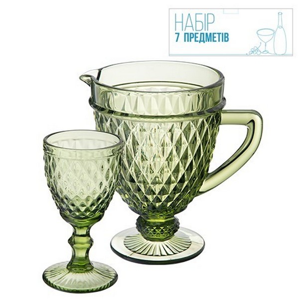 9053 Набір 7 ел. (1 глечик-1,150л, 6 келихів-340мл) "Аргайл" смарагд 9053 (шт.)