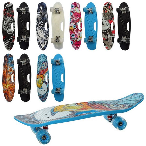 Скейт MS 0462 (6шт) пенні, 65-17см, алюм. підвіска, колеса ПУ, світло, ручка, антиковз, 6видів, ро (шт.)