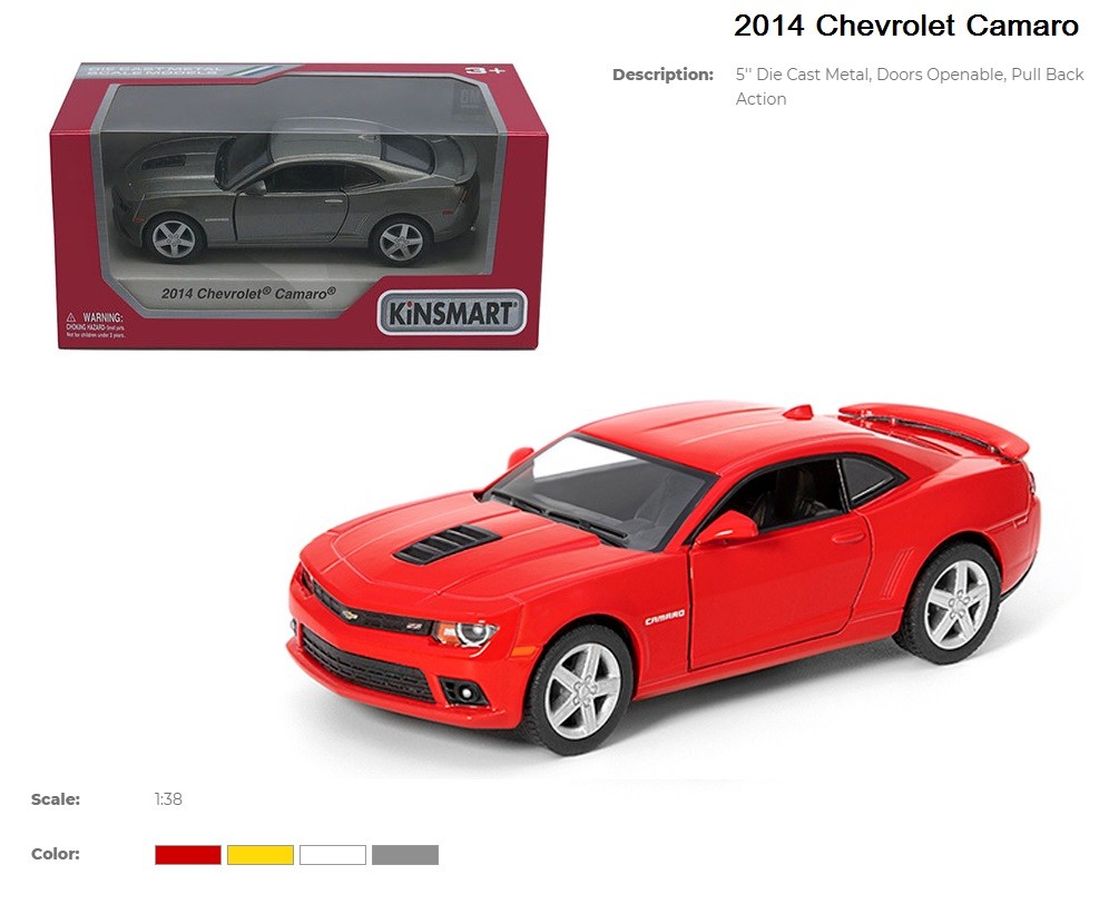 Модель легковика CHEVROLET CAMARO (2014) 5'' KT5383W метал.інерц.відкр.дв.4кол.кор./96/ (шт.)
