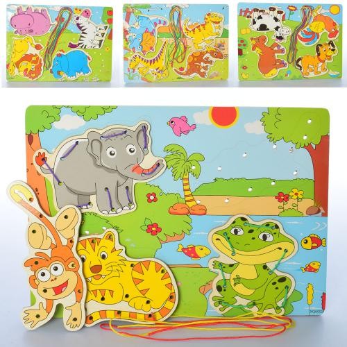 Дерев'яна іграшка Шнурівка MD 2103 (120шт) 4 види, в кор-ці, 30-22-0,5 см (шт.)