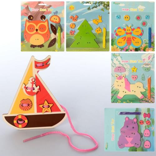 Дерев'яна іграшка Шнурівка MD 2524 (100шт) 6 видів, на листі, 18-21-1см (шт.)