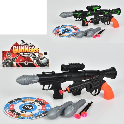 Набір зі зброєю 223-3-6 (96шт) гранатом28см,револь17см,присоски3шт,гран3шт,мішень,2кол,в кульку,17-4 (шт.)