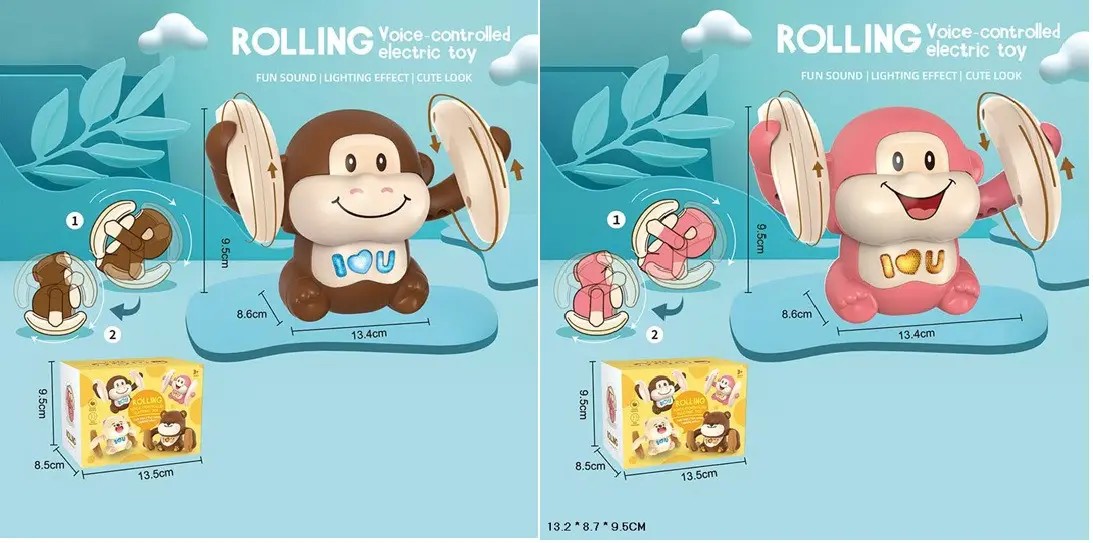 Тварина муз. арт. 8305/8306 (120шт) 2 кольори мавпочки, обертання з переворотом, короб. 13,5*8,5*9,5 (шт.)