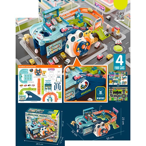 Гараж T904B (8шт) машинка 4 шт, 2 режими (електр. і механ), звук, в коробці, 29,5-27-12,5см (шт.)