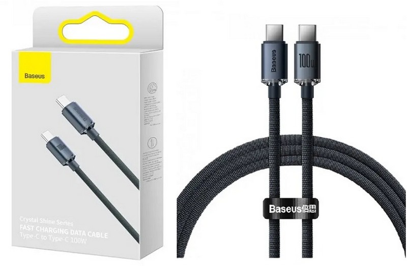 Кабель Baseus Crystal Shine Series Fast Cable Type-C to Type-C 100W 1.2m Black (CAJY000601) (шт.)
