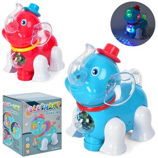 Музична іграшка 168A-12 (24шт) 20см, слоник, музика, світло, їздить, 2 кольори,в кор-ці,20-17,5-13см (шт.)