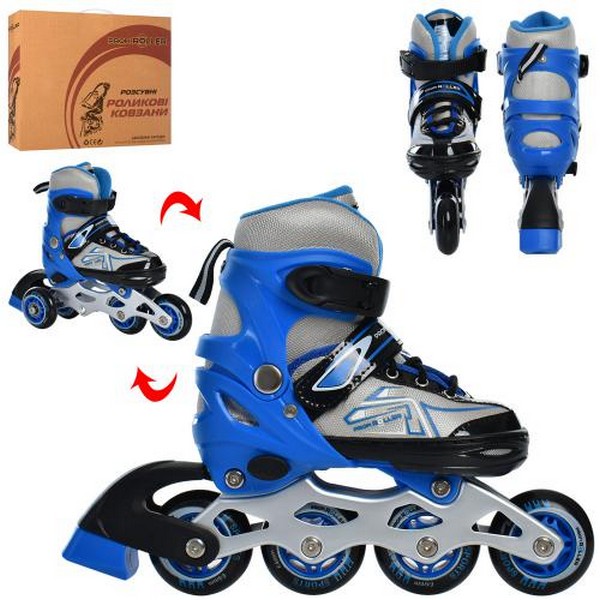 Ролики A 4148-XS-BL (27-30) (1шт) роздв, шнур + бакля, ал.рама,колПУ64мм-1св,комбо,синій,кор.34,5-27 (шт.)