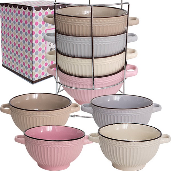 054-04-07 Набір 4 миски з ручками на стійці Style 680мл 054-04-07 (шт.)