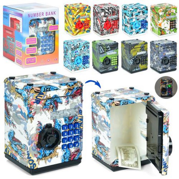 Скарбничка MK 5056 (10шт) сейф з кодом, 19,5-13,5-13,5см, затягує купюри,  звук, світло, 9видів,бат. (шт.)