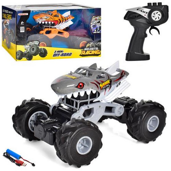 Машина 666-740A (4шт) р/у2,4G, акум,32см,корпус-акула, USBзар, 2види, в кор-ці,44-24-25,5см (шт.)