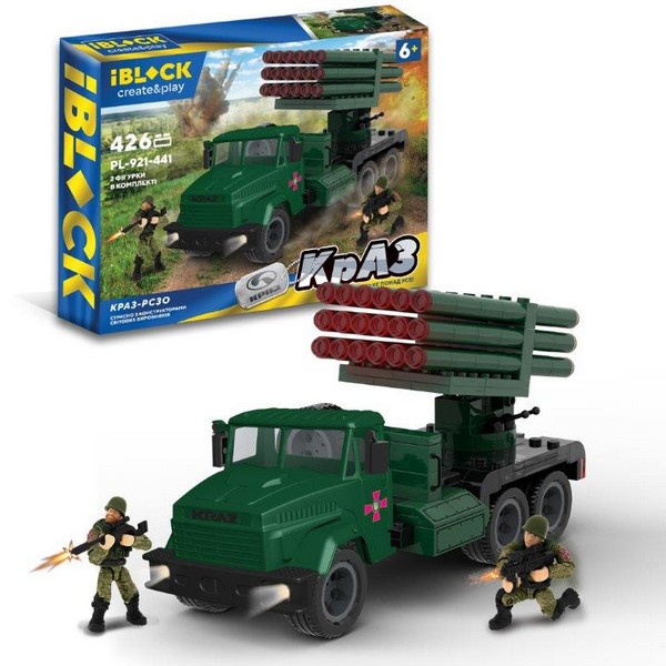 Конструктор IBLOCK арт. PL-921-441 (12шт) Армія, КрАЗ РСЗО 426дет., 2 фігурки, у короб. 38*6,4*28 см (шт.)