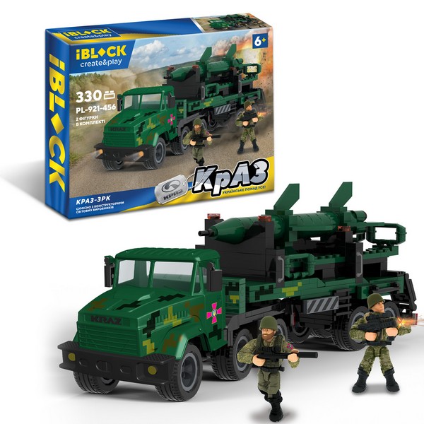 Конструктор IBLOCK арт. PL-921-456 (12шт) Армія, КрАЗ ЗРК, 330дет, 2 фігурки у короб. 38*25,5*6см (шт.)