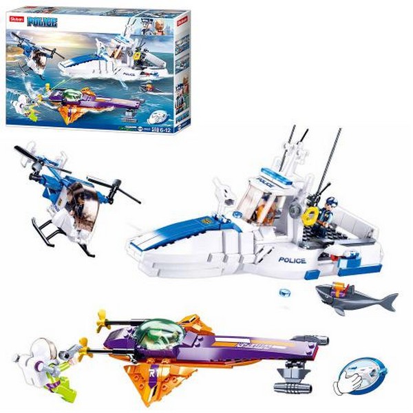 Конструктор SLUBAN M38-B0827 (12шт) водний транспорт 2шт,вертоліт,фігурка,559дет, в кор-ці, 47,5-33- (шт.)