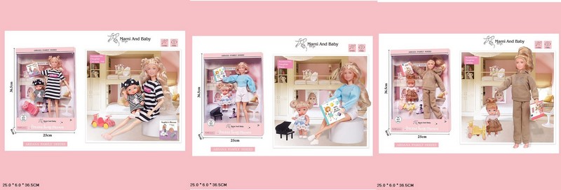 Лялька арт. A783-1/2/3 (36шт/2)   типу Барбі, мікс 3 види,матуся, немовля, аксес, р-р ляльки короб. (шт.)