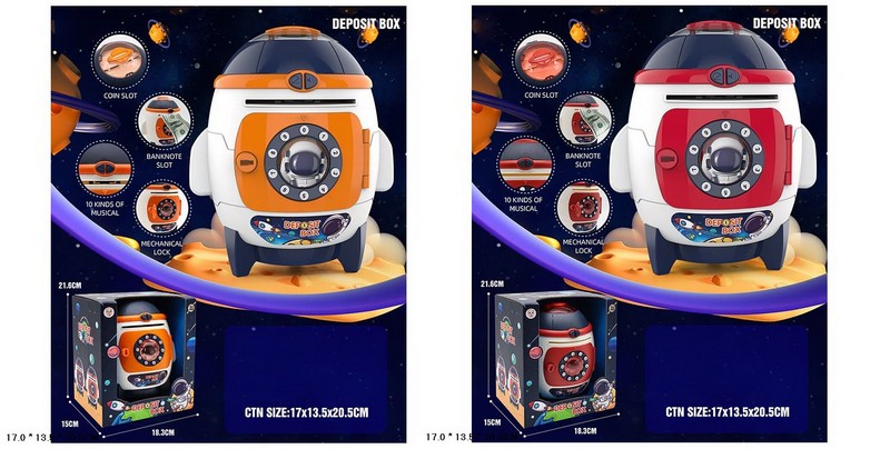 Скарбничка-сейф електрон. арт. F862-A/B (36шт/2) ракета муз 2 кольори короб. 21,6*15*18,3см (шт.)