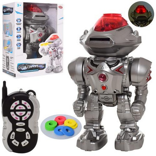 Робот 9896 (18шт) д/к (ІЧ), 30см, муз, зв (англ), світло, ходить, стріляє дисками, бат, кор, 21,5-32 (шт.)