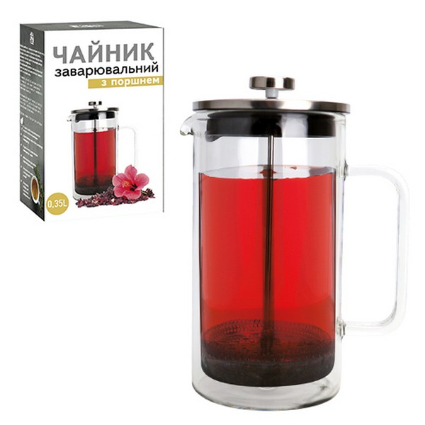 9154 Заварювальний чайник з поршнем 350мл (боросилікатне зміцнене скло з подвійною стінкою) 9154 (шт.)