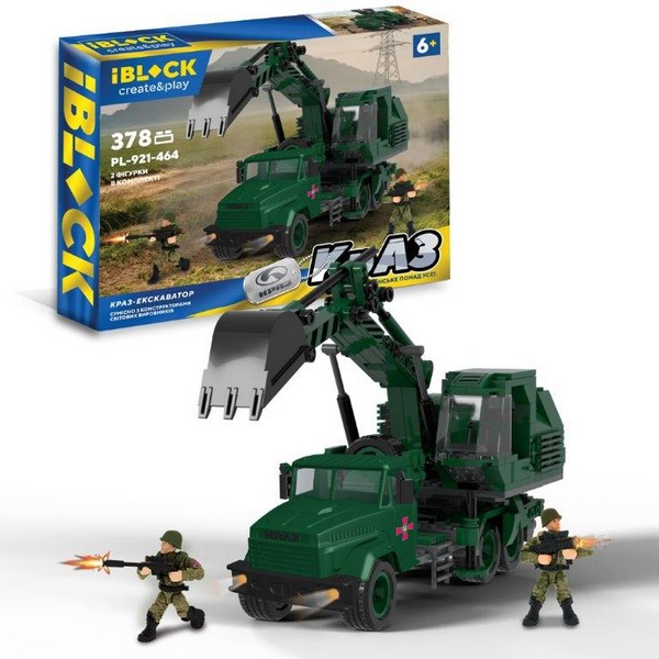 Конструктор IBLOCK арт. PL-921-464 (12шт) Армія, КрАЗ Екскаватор, 378дет, 2 фігурки, у короб. 38*6,4 (шт.)