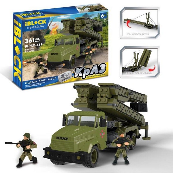 Конструктор IBLOCK арт. PL-921-469 (12шт) Армія КРАЗ Мост, 361 дет, 2 фігурки,  короб. 37,5*26*6см (шт.)