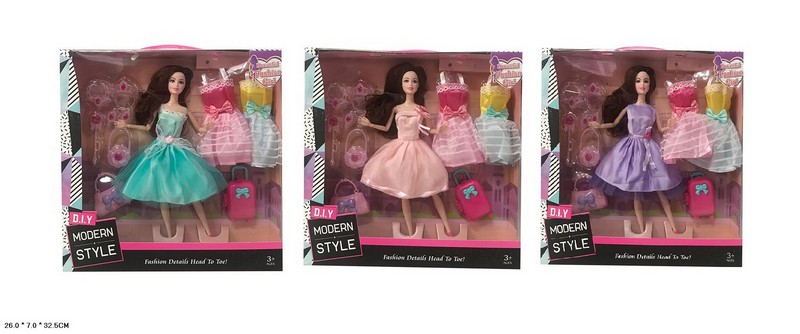 Лялька арт. R100-426/427/429 (60шт/2) мікс 3 види, з набіром суконь та аксес короб. 26*7*32см (шт.)