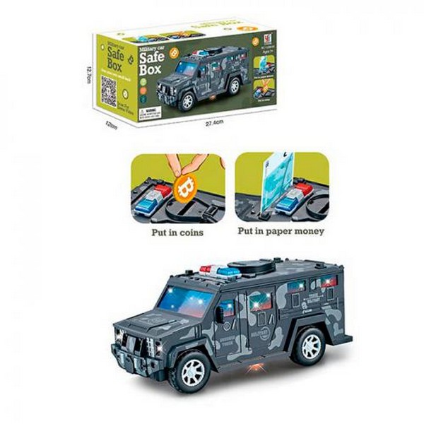 Машина YJ388-60 (18шт) військова, 26см, скарбничка, музика, світло, їздить, гроші, 2 режими, на бат- (шт.)