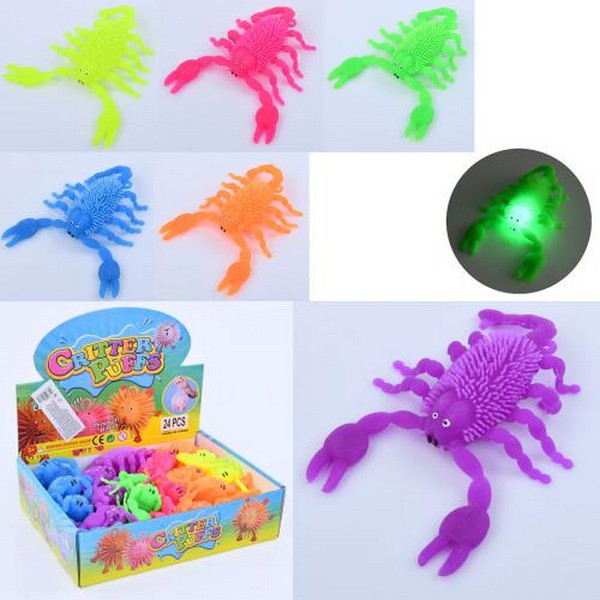 Е-їжачок MS 4005 (144шт) антистрес, 15см, скорпіон, світло, на бат-ці(табл), 24шт (6 кольорів) в дис (шт.)