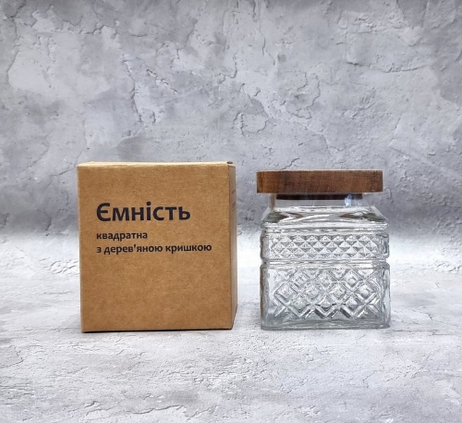 32256 Ємність квадратна з дерев'яною кришкою 600мл 32256 (шт.)