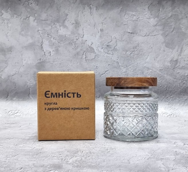 32258 Ємність кругла з дерев'яною кришкою 500мл 32258 (шт.)