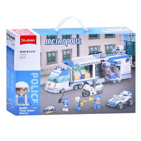 Конструктор SLUBAN M38-B1219 (12шт) поліція, трейлер, фігурки, транспорт, 510дет, в кор-ці, 42,5-33- (шт.)