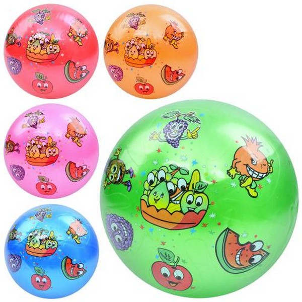 М'яч дитячий MS 3752 (120шт) 9 дюймів, ПВХ, 70г, фрукти, 1вид / 5кольорів, упаковка 10шт в пакеті (шт.)