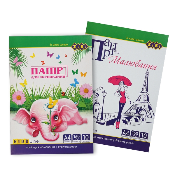 Папір для малювання, А4, в карт. папці, 10 аркушів, щільність 160 г/м2, KIDS Line ZB.1401 (1/6шт) (шт.)