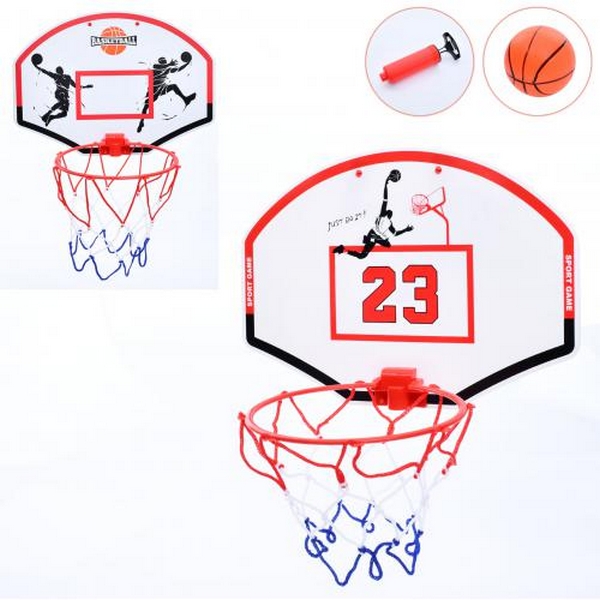 Баскетбольне кільце MR 1186-1 (32шт) щит пластик 35-26см, кільце пластик 19,5см, сітка, м'яч, насос, (шт.)