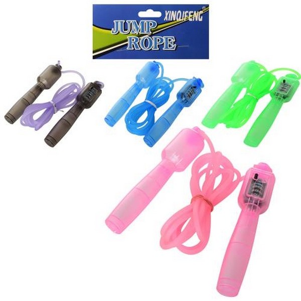 Скакалка MS 3075 (72шт) 270см,мотузка гума,ручка пластик,лічильник,4 кольори,кул,14-25-4см (шт.)