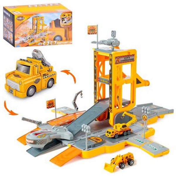 Гараж E7001 (12шт) 2в1(машина)м, звук, світло, будтехніка-метал 2шт, на бат(табл), в кор-ці, в кор-ц (шт.)