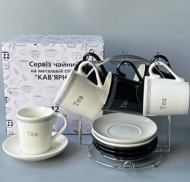 15201 Сервіз чайний 12пр. на стійці 'Кав'ярня' (чашка -240мл, блюдце 14 см) 15201 (шт.)