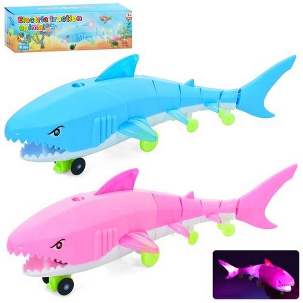 Музична іграшка 707-5 (48шт) акула, 34см, музика, світло, їздить, мотузка, мікс кольорів, на бат-ці, (шт.)