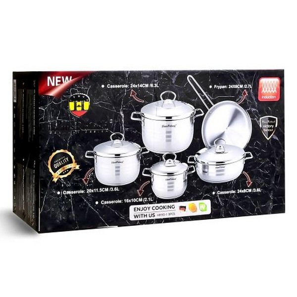Набір посуду SS "HausRoland" інд.дно 9пр/наб HR110-1 (2наб) (шт.)