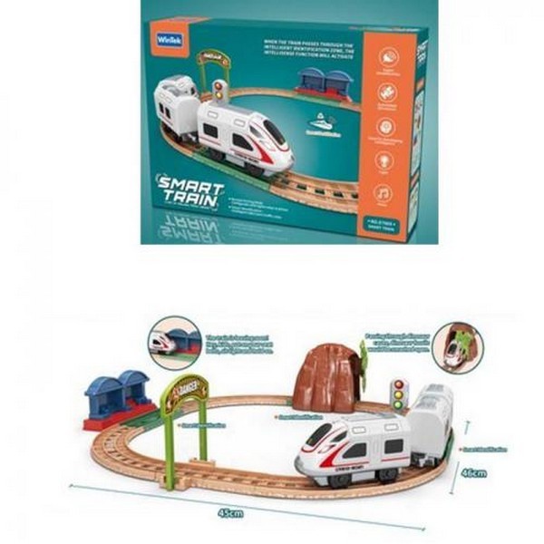 Залізниця E7009 (18шт) 45-46см, локоматив, 2 вагони, музика, звук, світло, динозавр, тунель, на бат- (шт.)