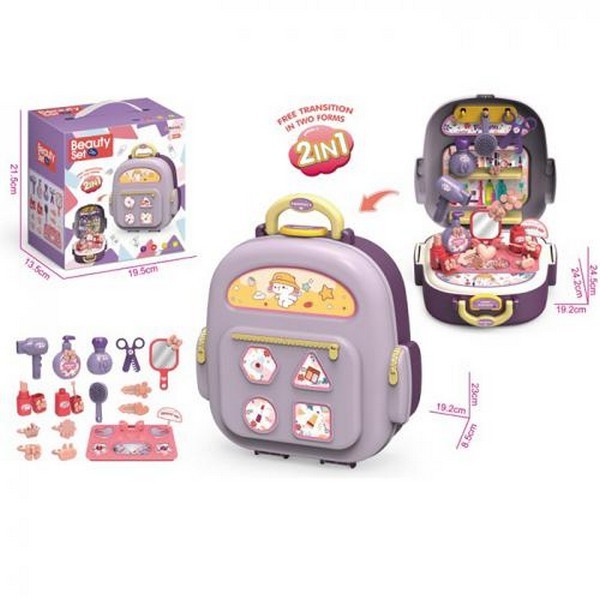 Набір аксесуарів 2501-3 (36шт) 2в1(чемодан 23-19-8,5см, трюмо 24,5-24-19см), фен, гребінець, флакони (шт.)