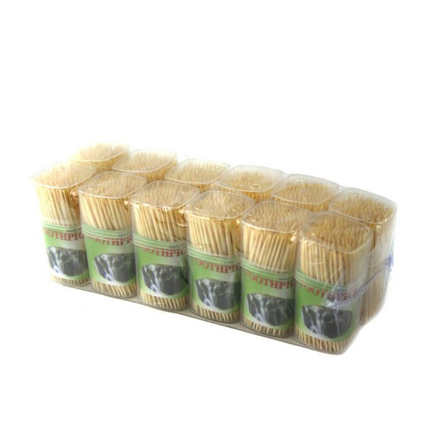 Зубочистки бамбук. 100шт у пл. прозор. банці квадр.12шт в упак (3,3 * 7см) №Y-208 (0015) (600) (шт.)