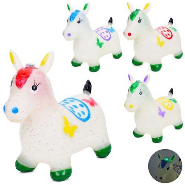 Стрибуни-тварини MS 4145 (20шт) ПВХ, віслючок, 2300г, звук, світло, 4 кольори, бат(табл), у пакеті, (шт.)